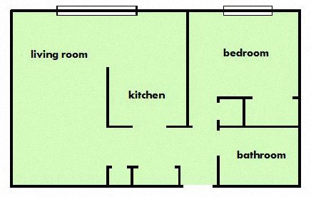 Floor plan for 1 bed, 1 bath, 550 sqft